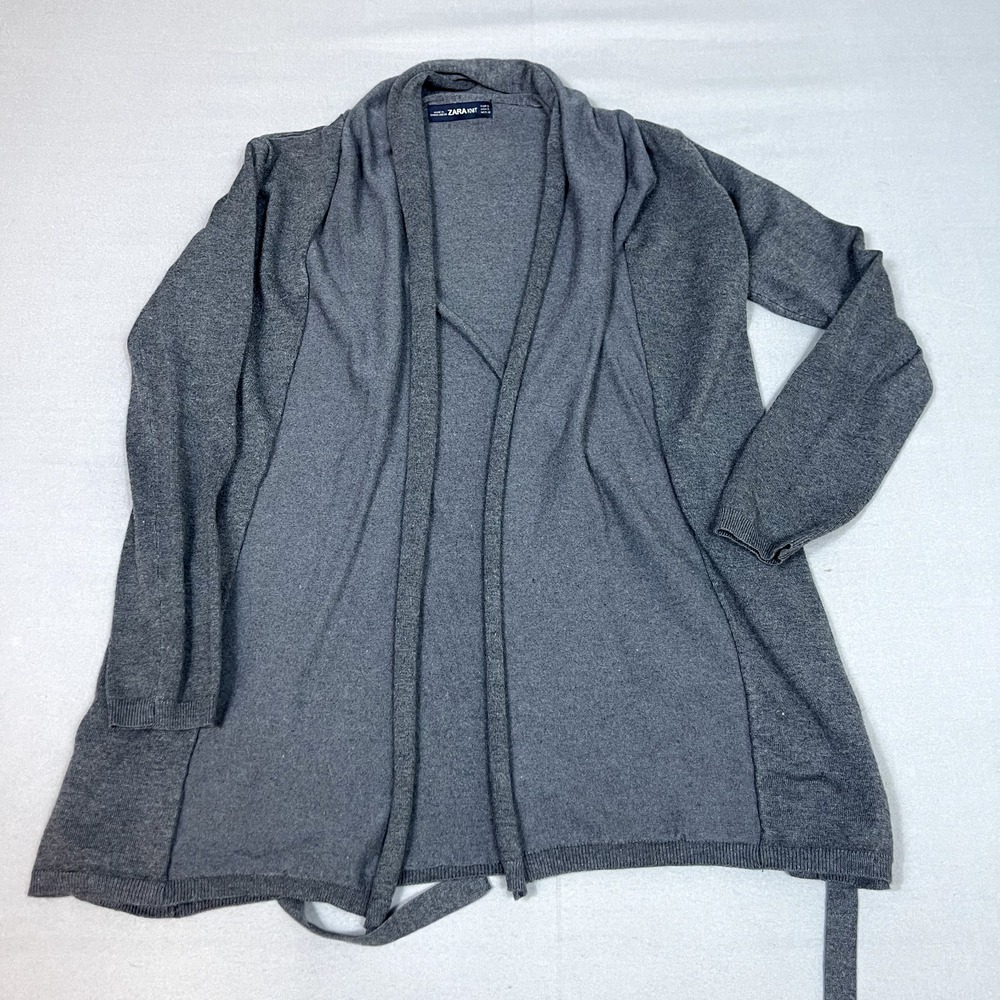 Zara Cardigan Sweater Knit‎ Small Womens Tie Front Gray Casual Office Cozy
